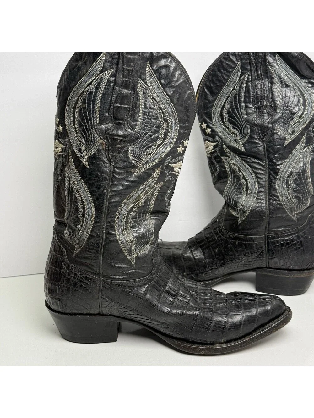 El General Mens 8.5 Black Leather Alligator Rodeo Exotic Western Cowboy Boot Vtg